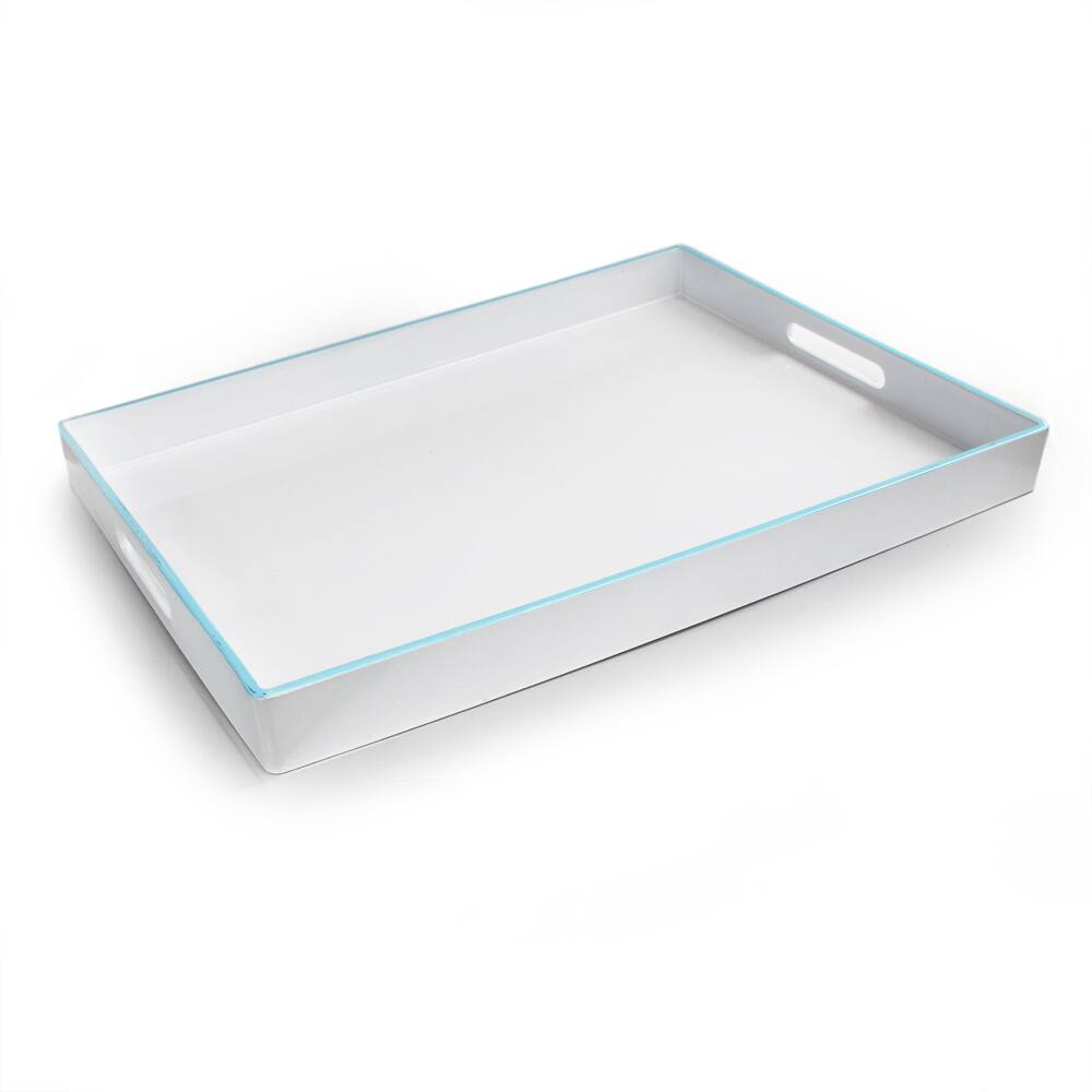 Durable White/ Blue Rectangular Serving Tray
