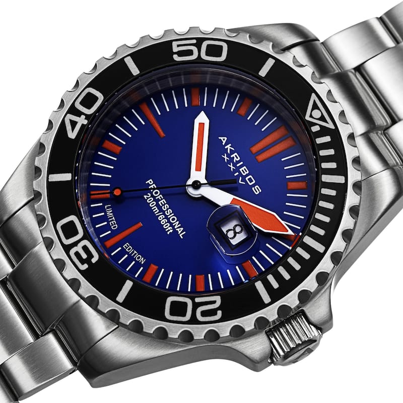 Akribos XXIV Men's Divers Quartz Date Blue Bracelet Watch