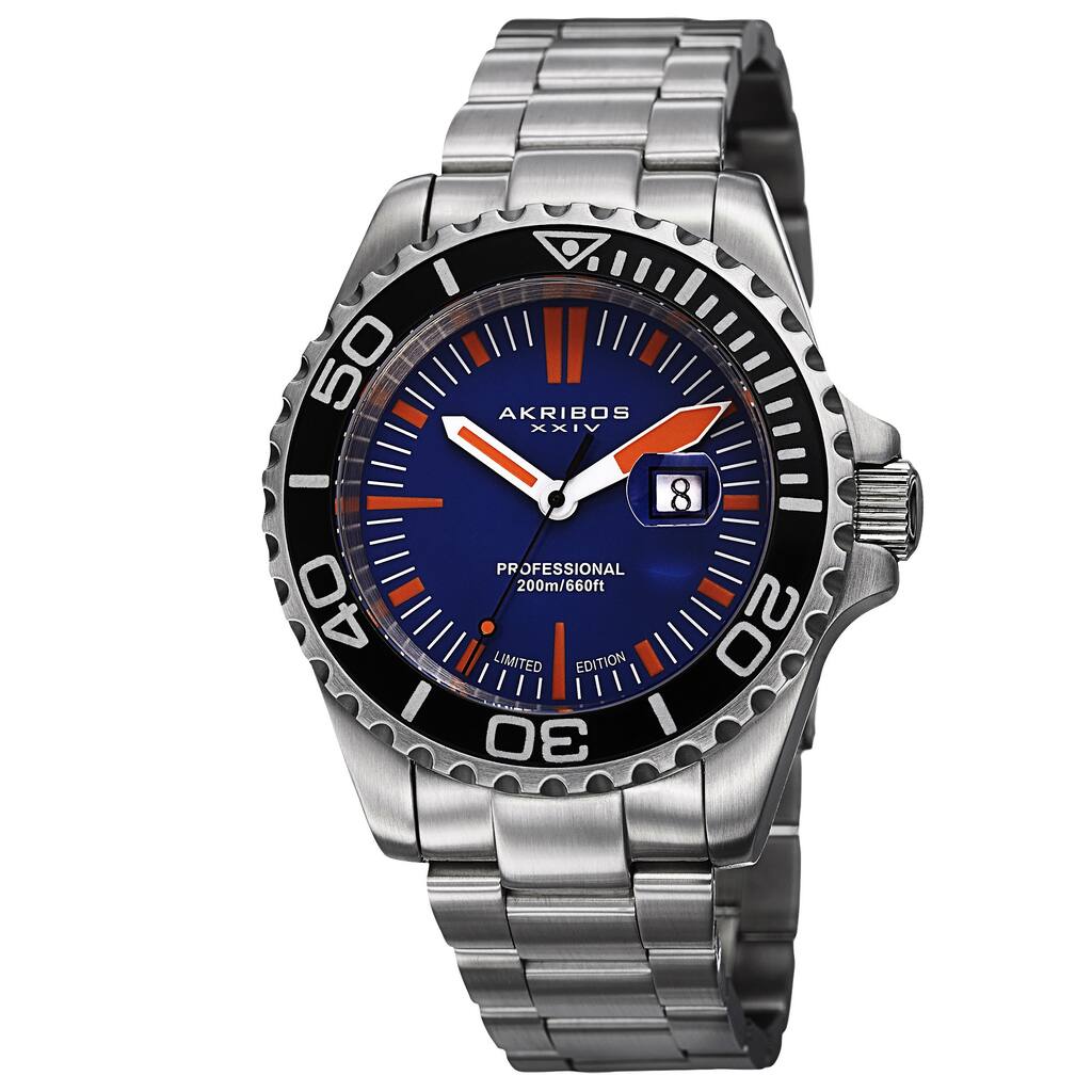 Akribos XXIV Men's Divers Quartz Date Blue Bracelet Watch