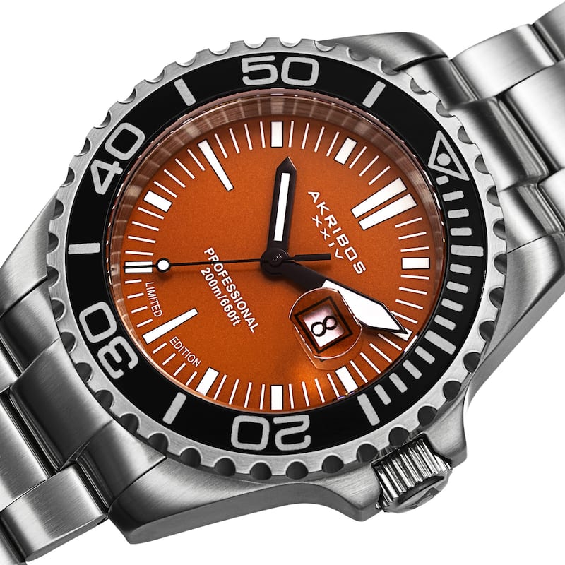 Akribos XXIV Men's Divers Quartz Date Orange Bracelet Watch