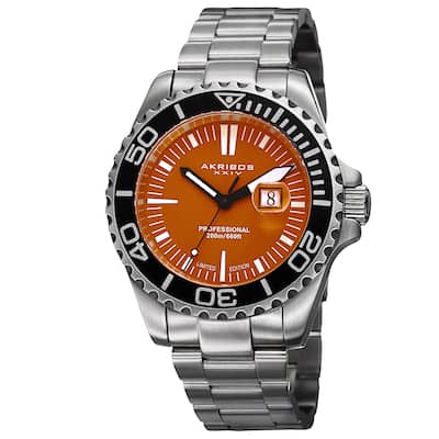Akribos XXIV Men's Divers Quartz Date Orange Bracelet Watch