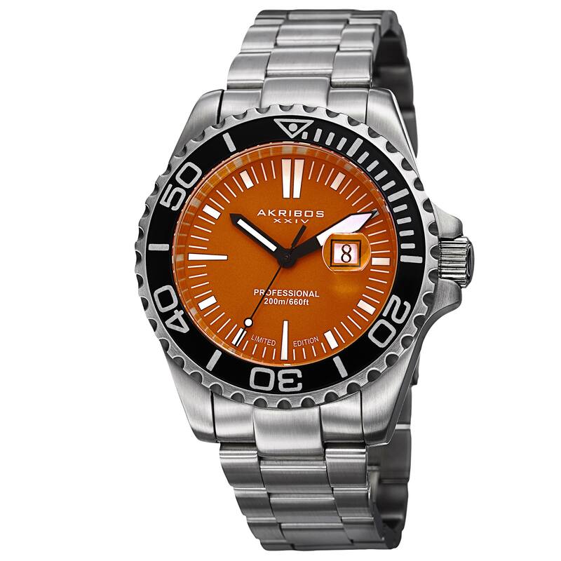 Akribos XXIV Men's Divers Quartz Date Orange Bracelet Watch