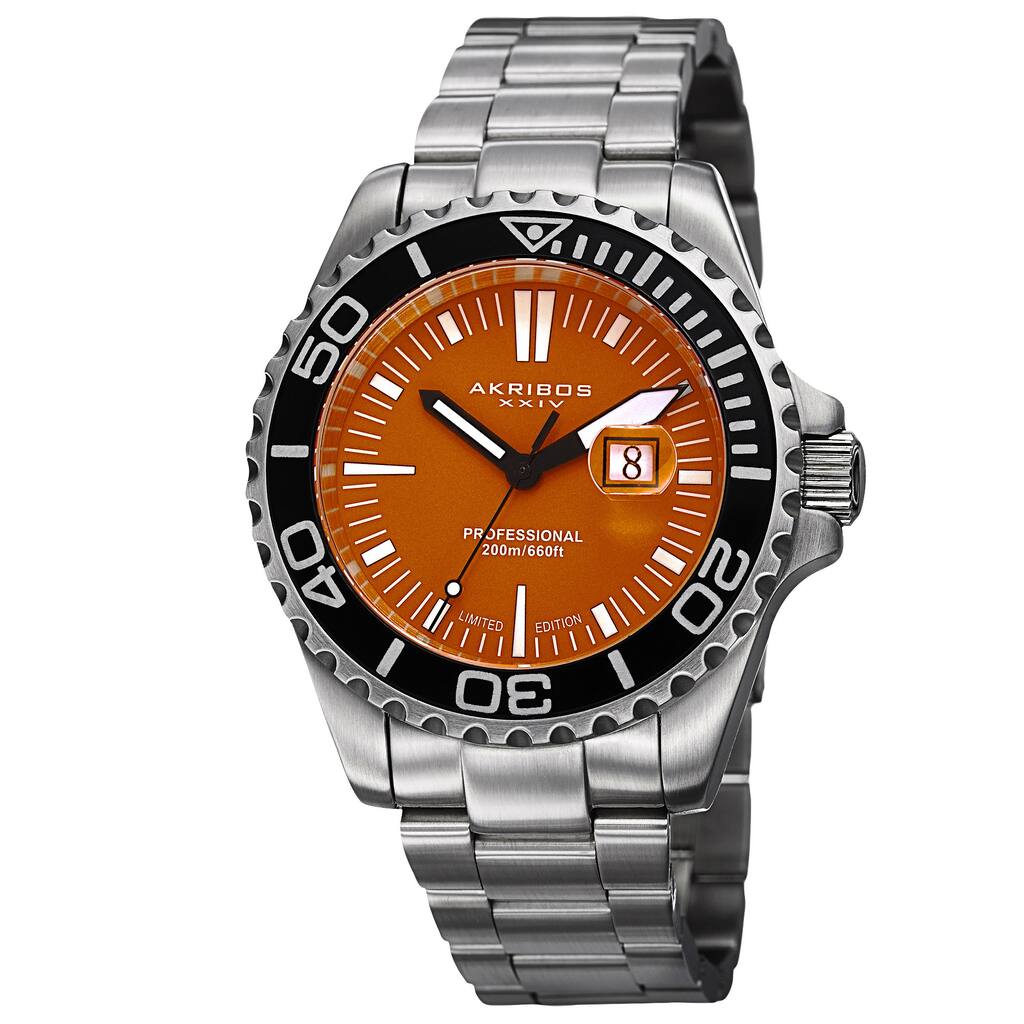 Akribos XXIV Men's Divers Quartz Date Orange Bracelet Watch