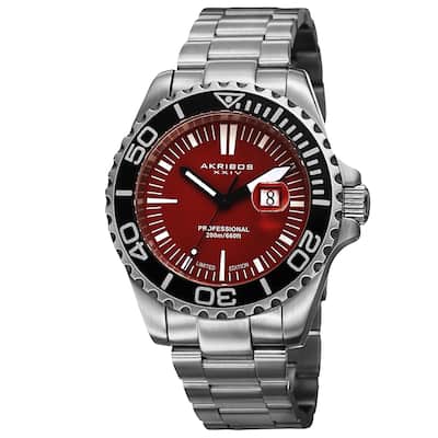 Akribos XXIV Men's Divers Quartz Date Red Bracelet Watch