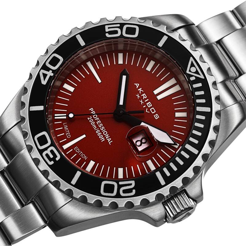 Akribos XXIV Men's Divers Quartz Date Red Bracelet Watch