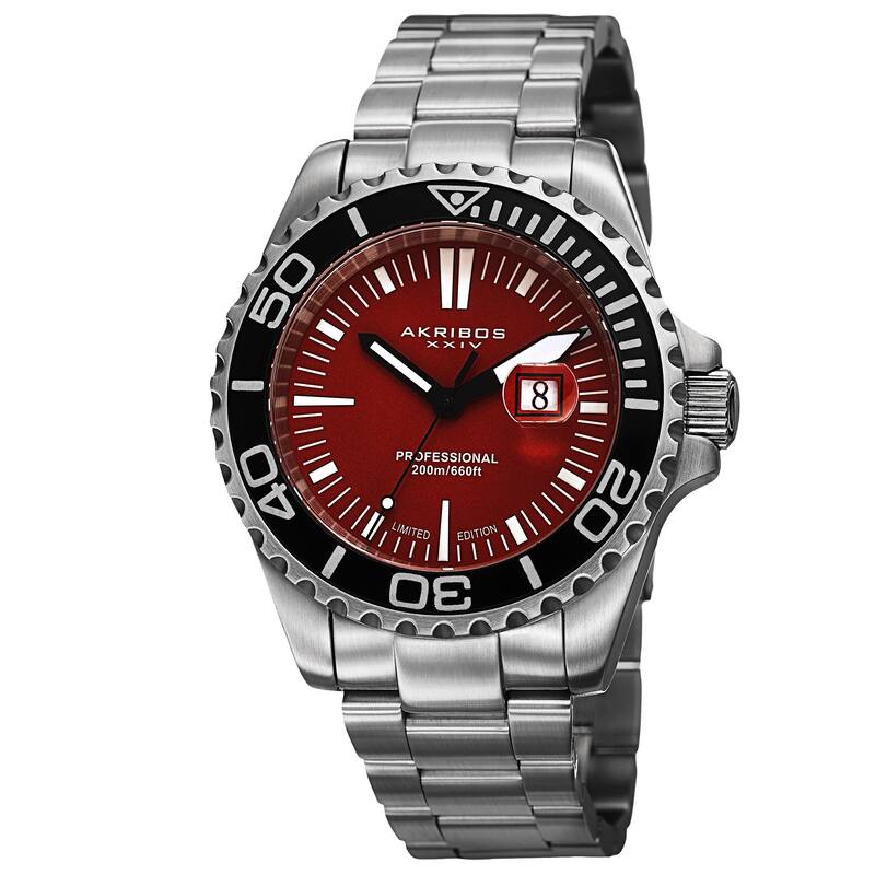 Akribos XXIV Men's Divers Quartz Date Red Bracelet Watch