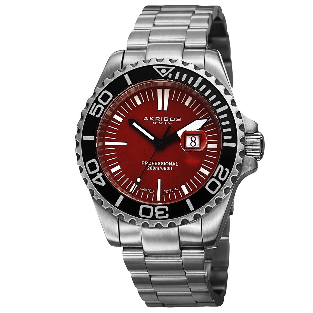 Akribos XXIV Men's Divers Quartz Date Red Bracelet Watch