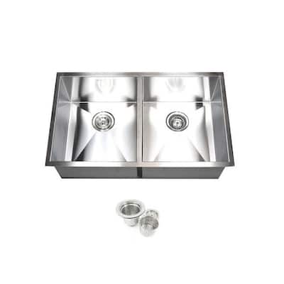 Stainless Steel 32-inch Double Bowl 50/50 Undermount Kitchen Sink and Accessories