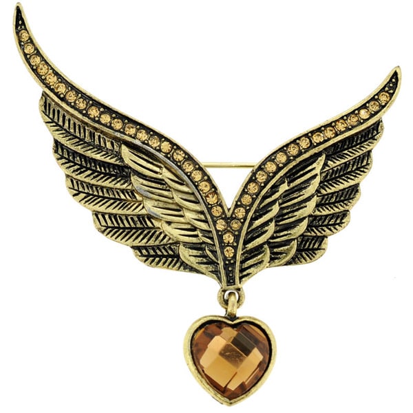 Base Metal Brown Crystal Eagle Wing Pin Brooch