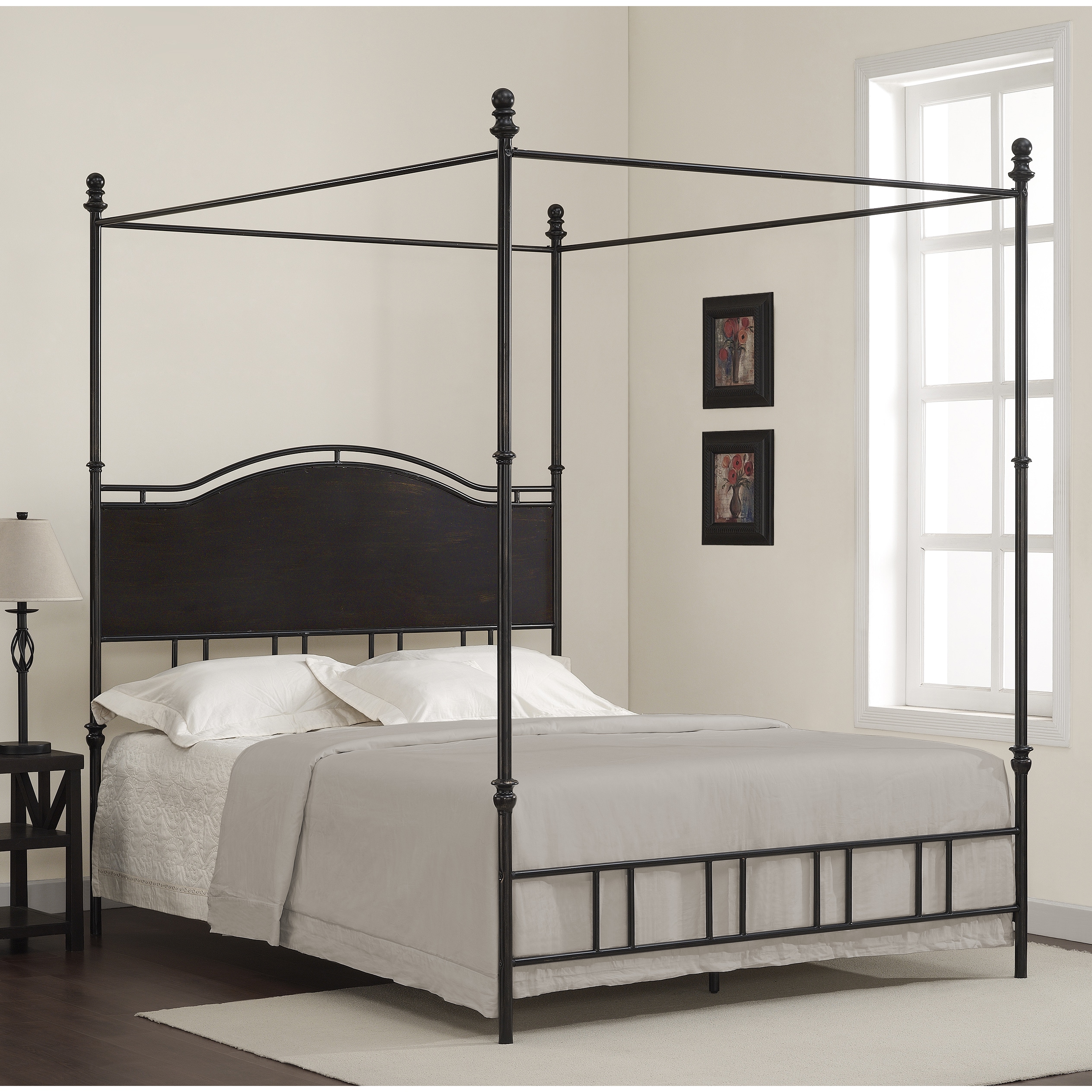 Dimensions Harper Metal Queen Canopy Bed Black Size Queen