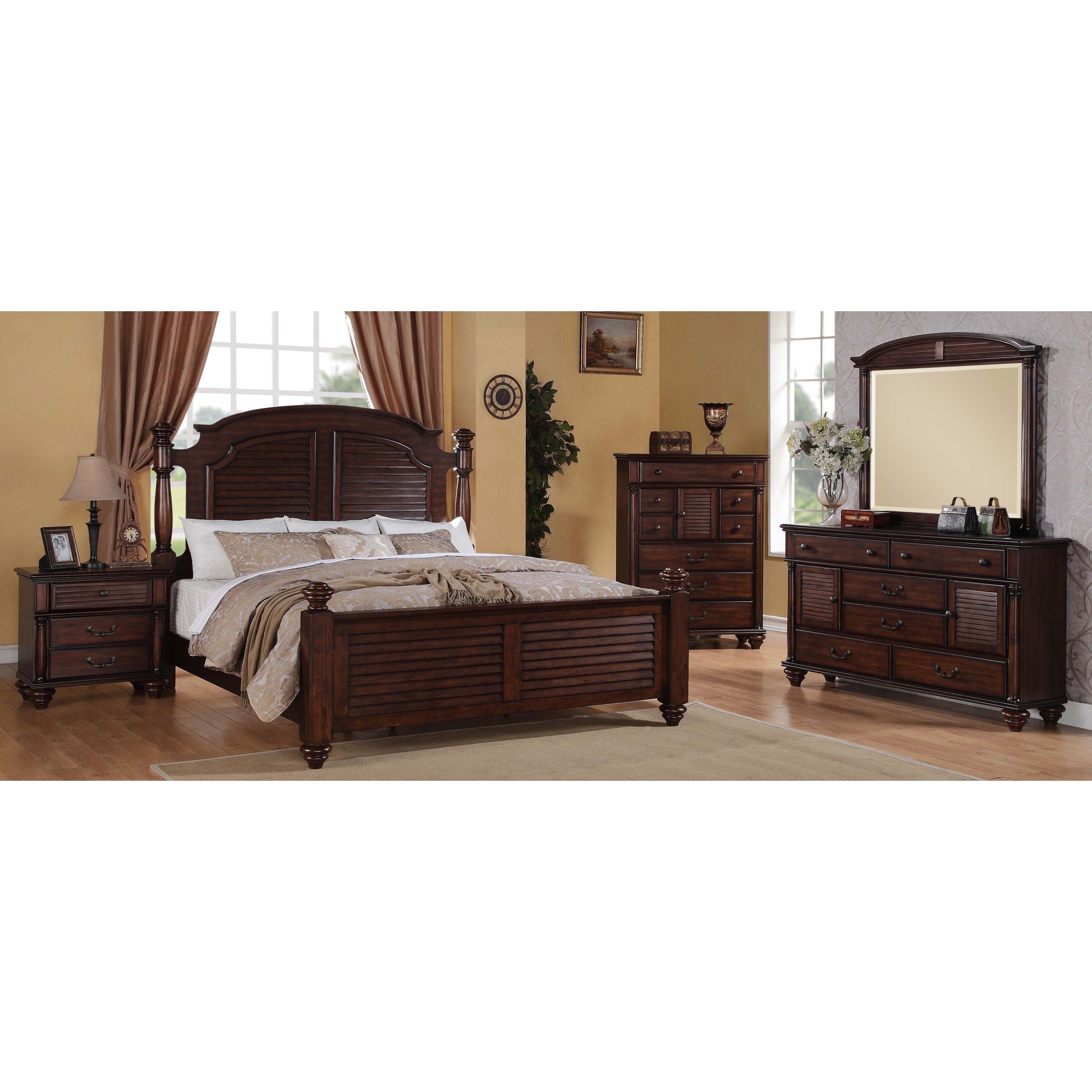 Duval 5 piece Distressed Mahogany Bedroom Set