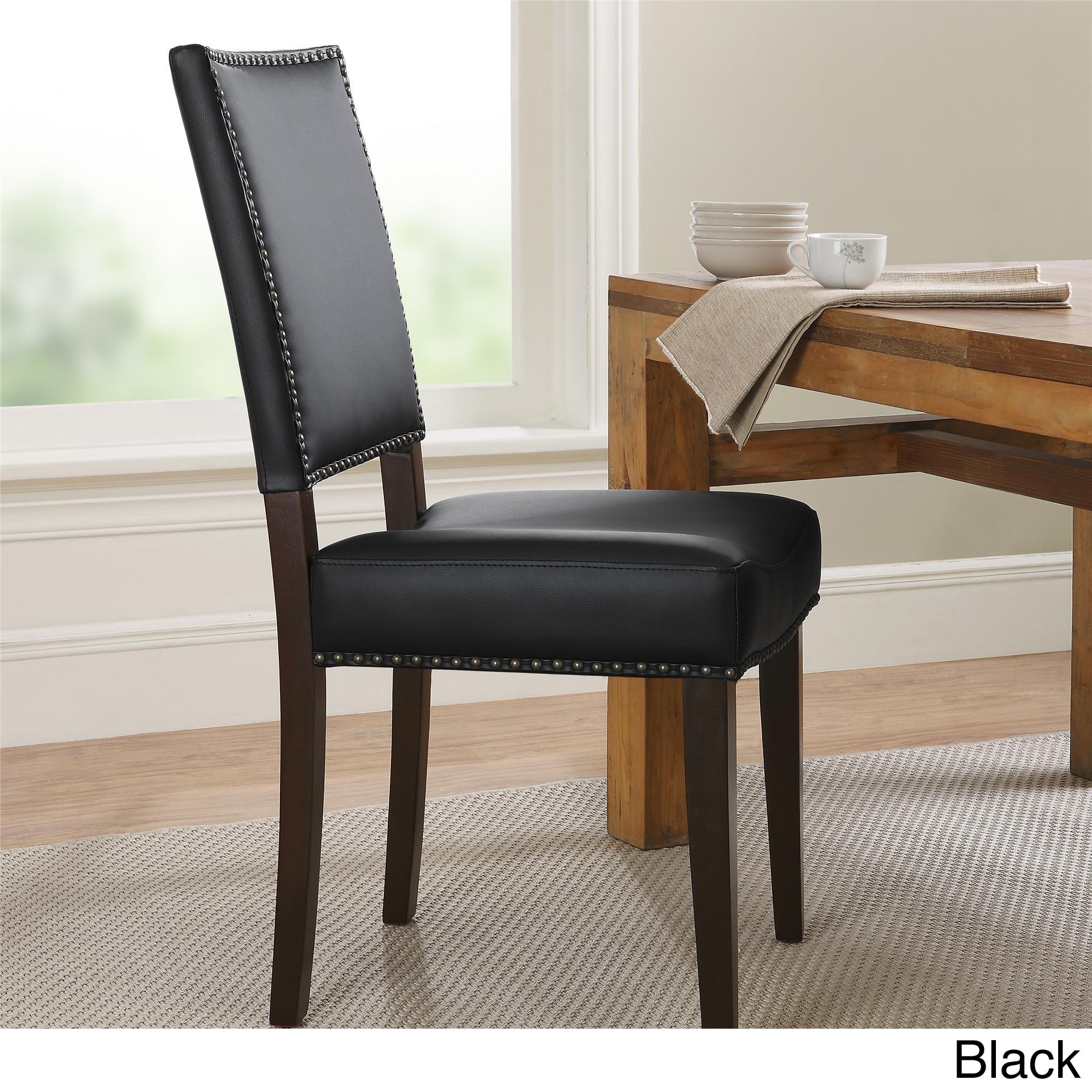 Contemporary Faux Leather Parsons Chair With Nailheads