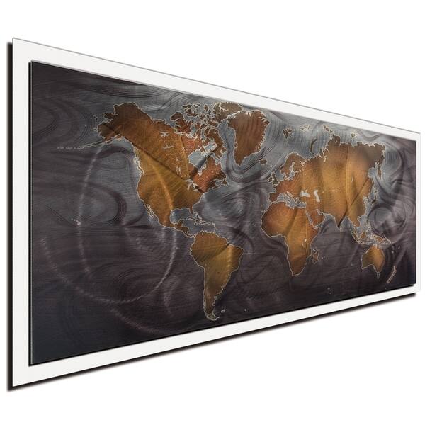 Bronze Pewter Land And Sea Traditional World Map Art Bronze Pewter Land And Sea Traditional World Map Art