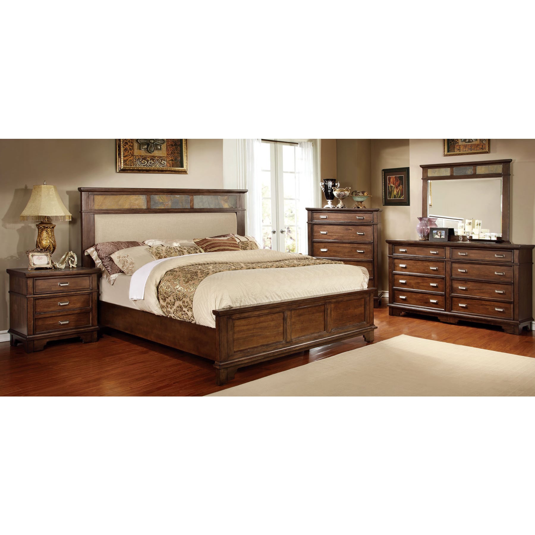 Furniture Of America Sliven 4 piece Brown Cherry Queen size Bedroom Set Brown Size Queen