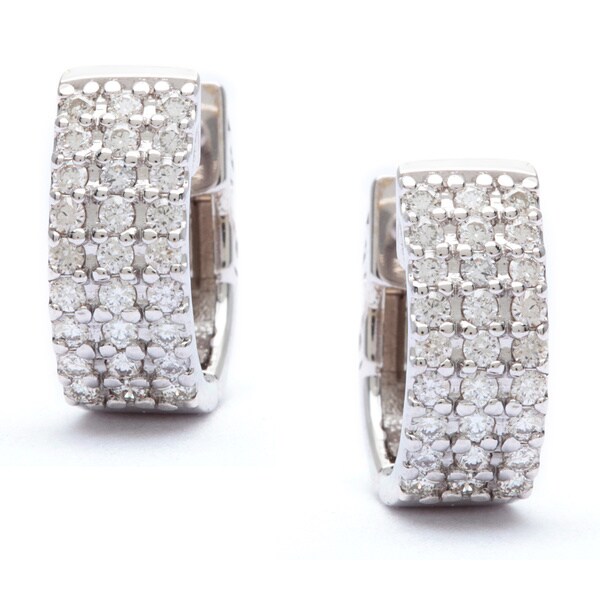 SummerRose 14k White Gold 1/2ct Pave Diamond Cuff Hoop Earrings