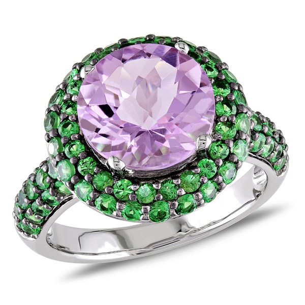 Miadora Sterling Silver 5 1/8ct TGW Rose de France and Tsavorite Cocktail Ring Miadora Gemstone Rings