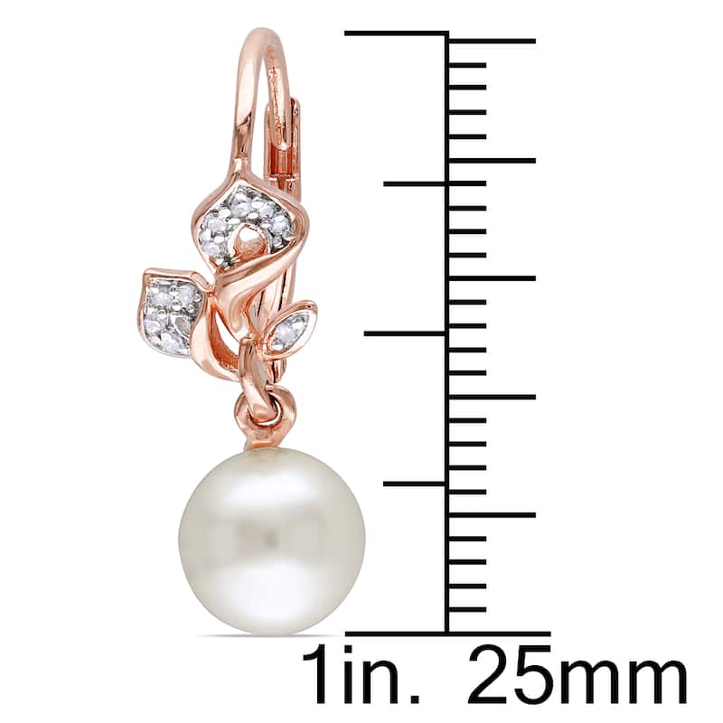Miadora Rose Plated Silver White Pearl and 1/10ct TDW Diamond Earrings (H-I, I2-I3)