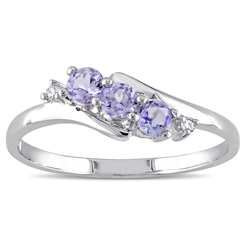Miadora 10k White Gold Tanzanite and Diamond Accent Three-Stone Ring - 4
