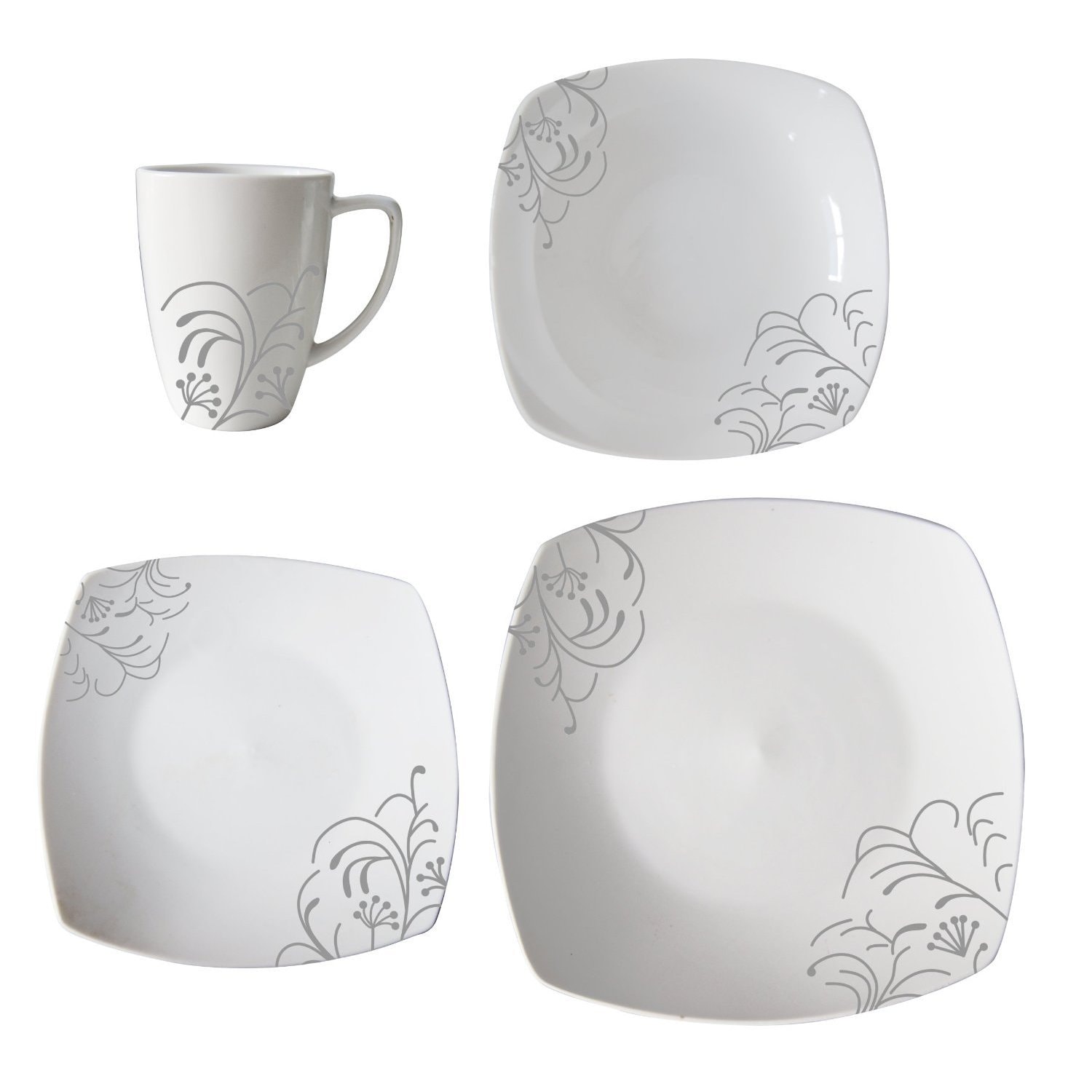 Melange Square Vitrifired Porcelain Dinnerware Set With Embossed Flowers