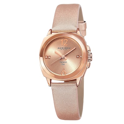 Akribos XXIV Women's Swiss Quartz Diamond-Accented Satin Rose-Tone Strap Watch