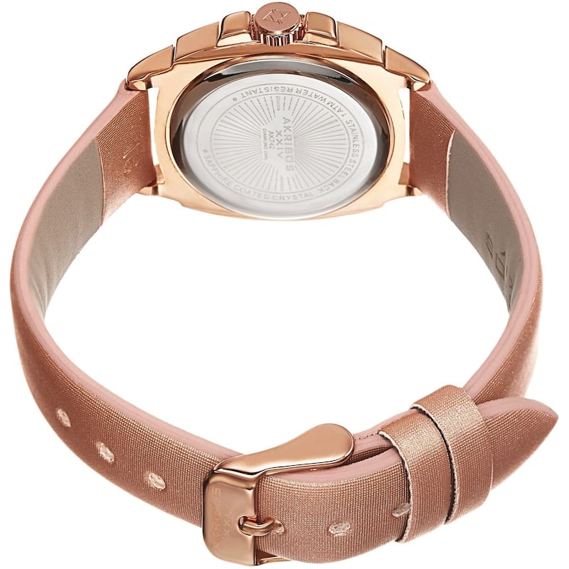 Akribos XXIV Women's Swiss Quartz Diamond-Accented Satin Rose-Tone Strap Watch