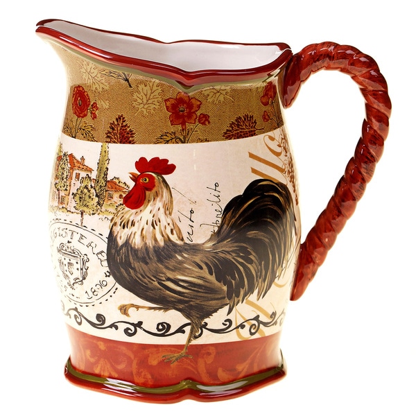 Hand-painted Tuscan Rooster 3-quart Ceramic Pitcher - 16278317 ...