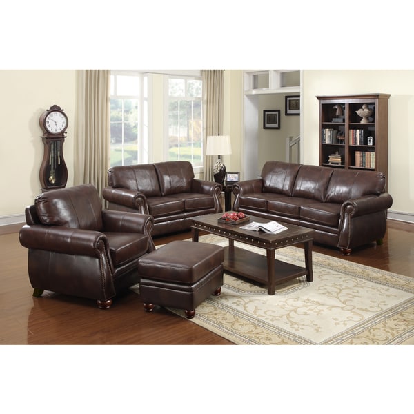 At Home Designs Monterey 4 piece Room Group in Natural Brown Leather