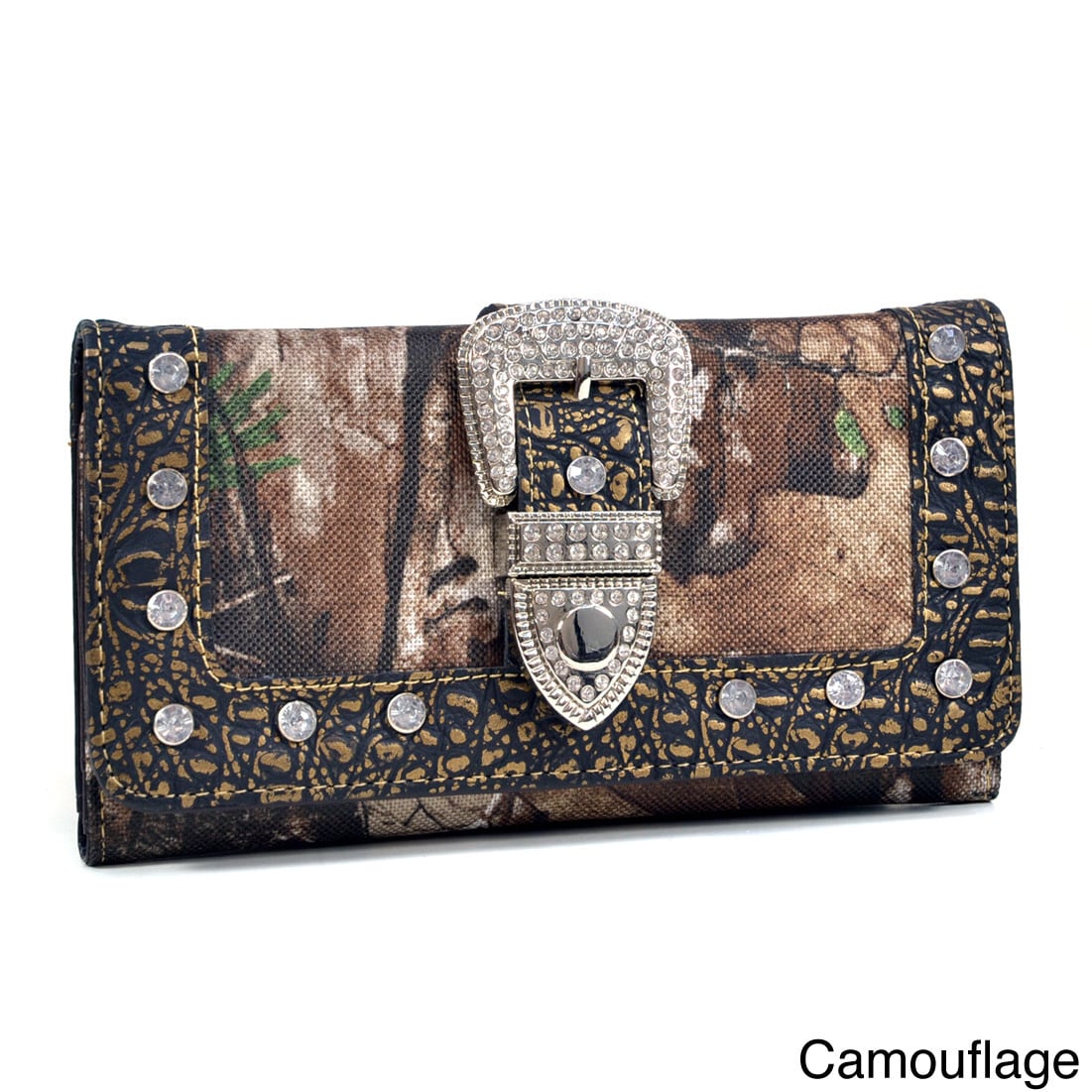 Realtree Rhinestone Buckle Camouflage Tri fold Wallet