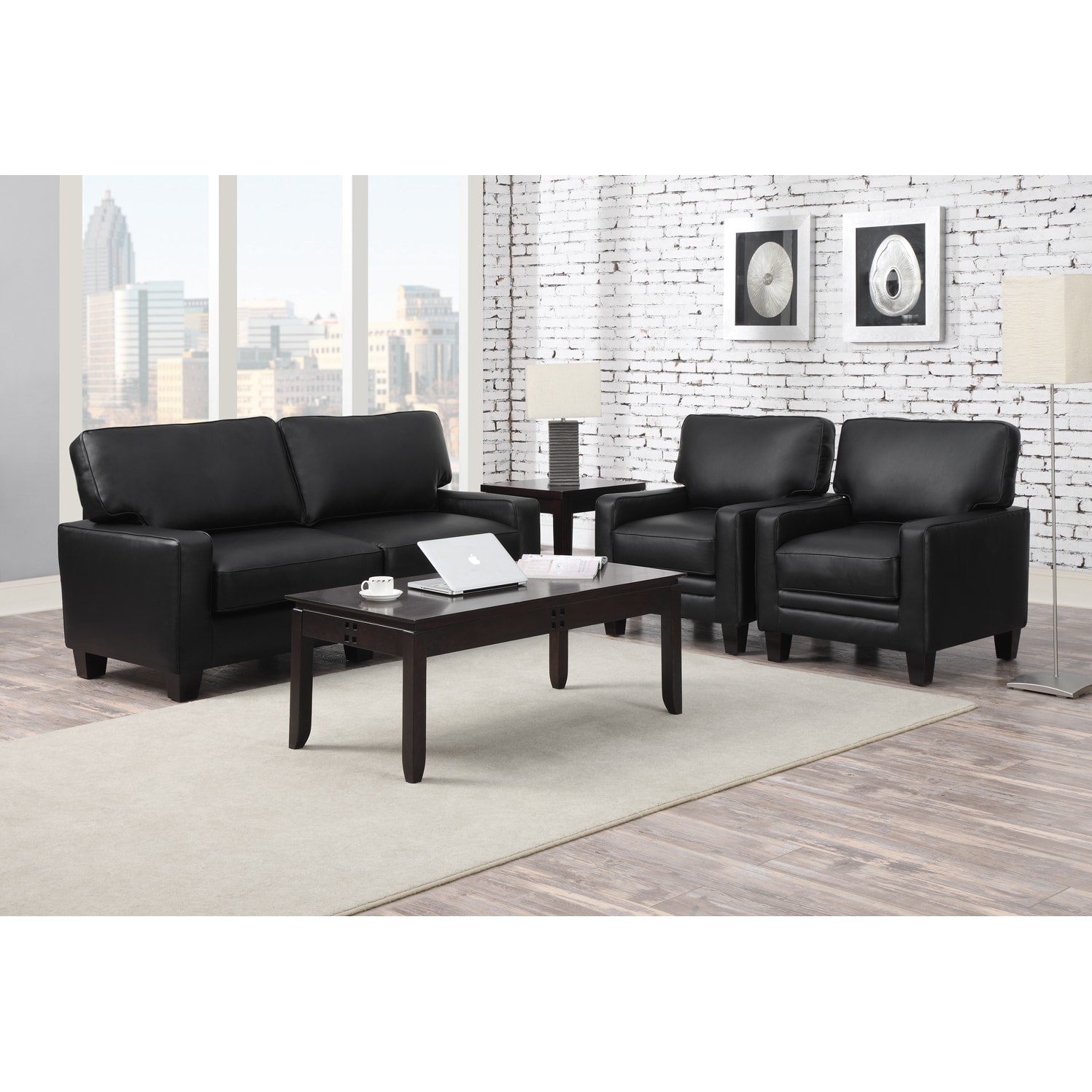 Serta Santa Rosa Black Bonded Leather Love Seat