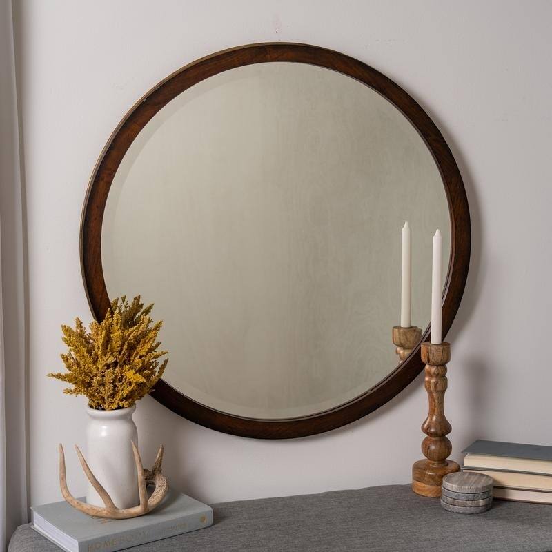 Alton Mahogany Wood Round Wall Mirror