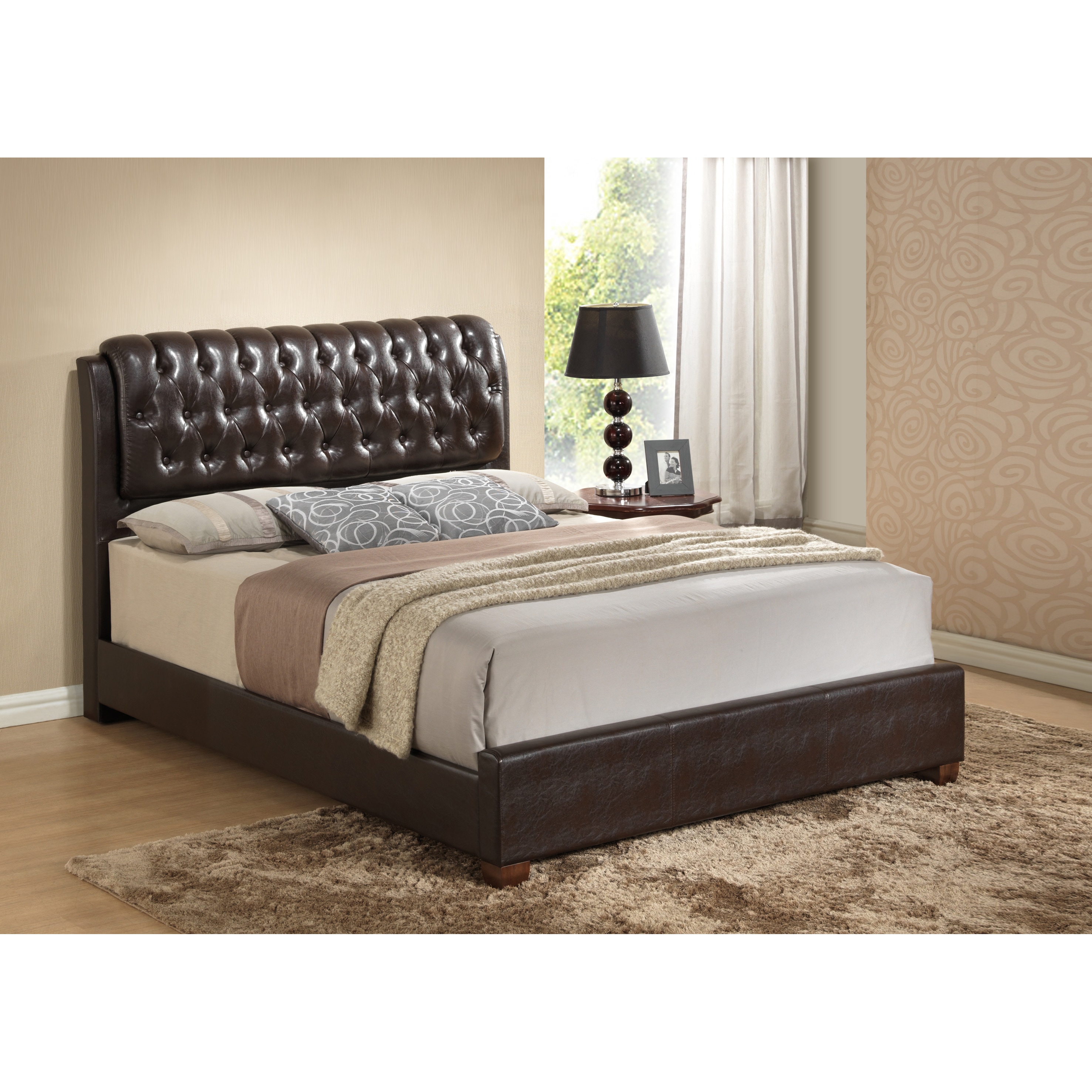 Global Furniture Usa Brown Pu High Back King Bed Brown Size King