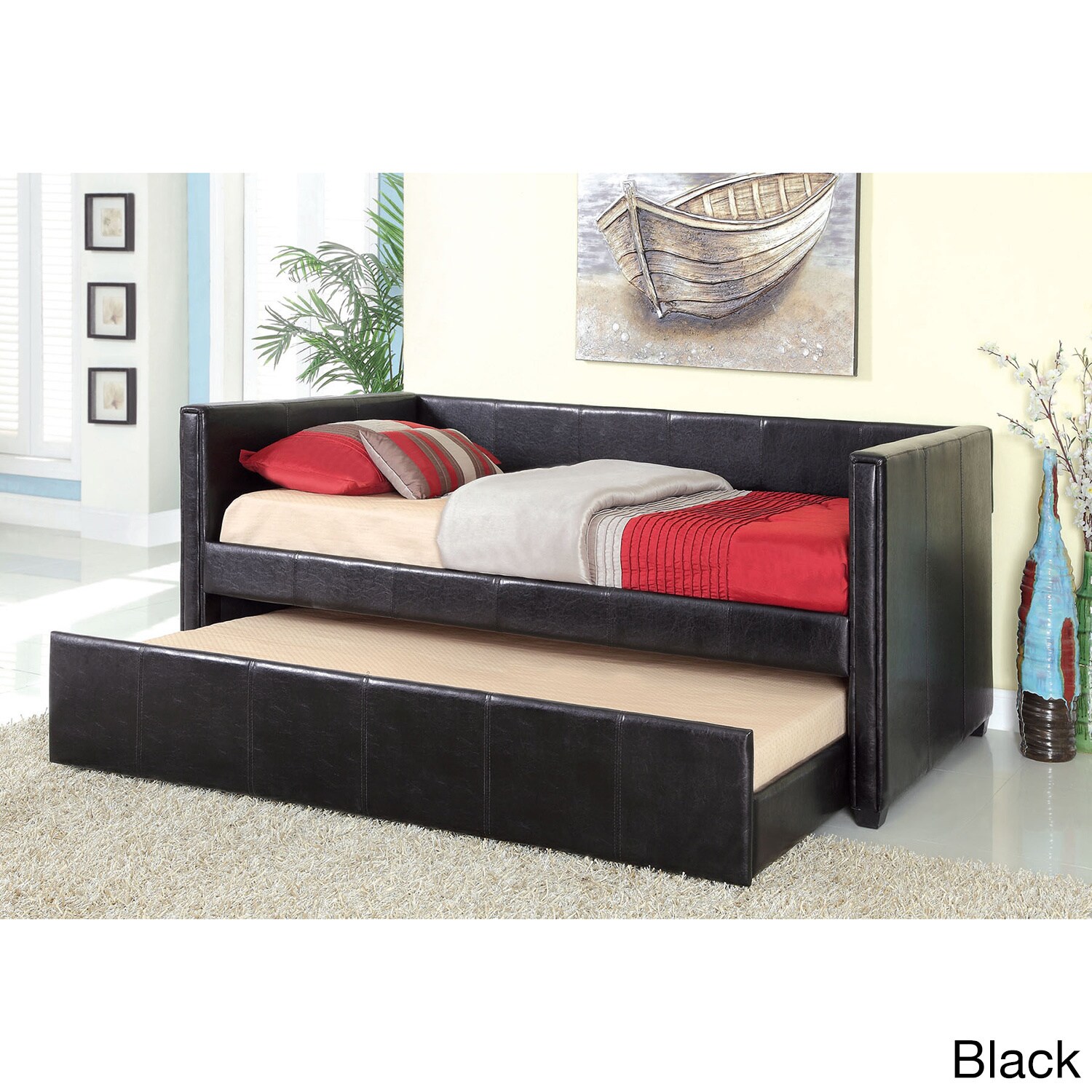 Grobina Leatherette Platform Daybed With Twin Trundle