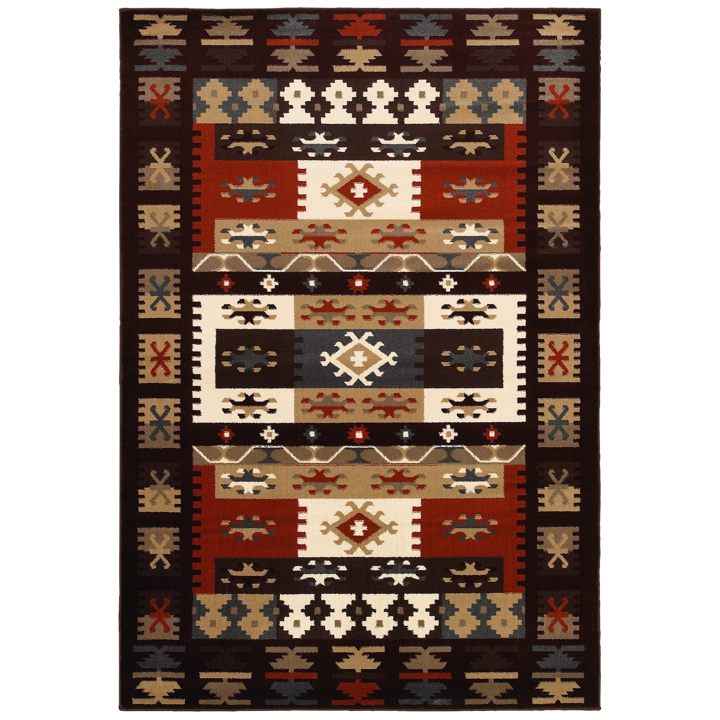 Machine made Southwestern Burgundy Area Rug (79 X 99)