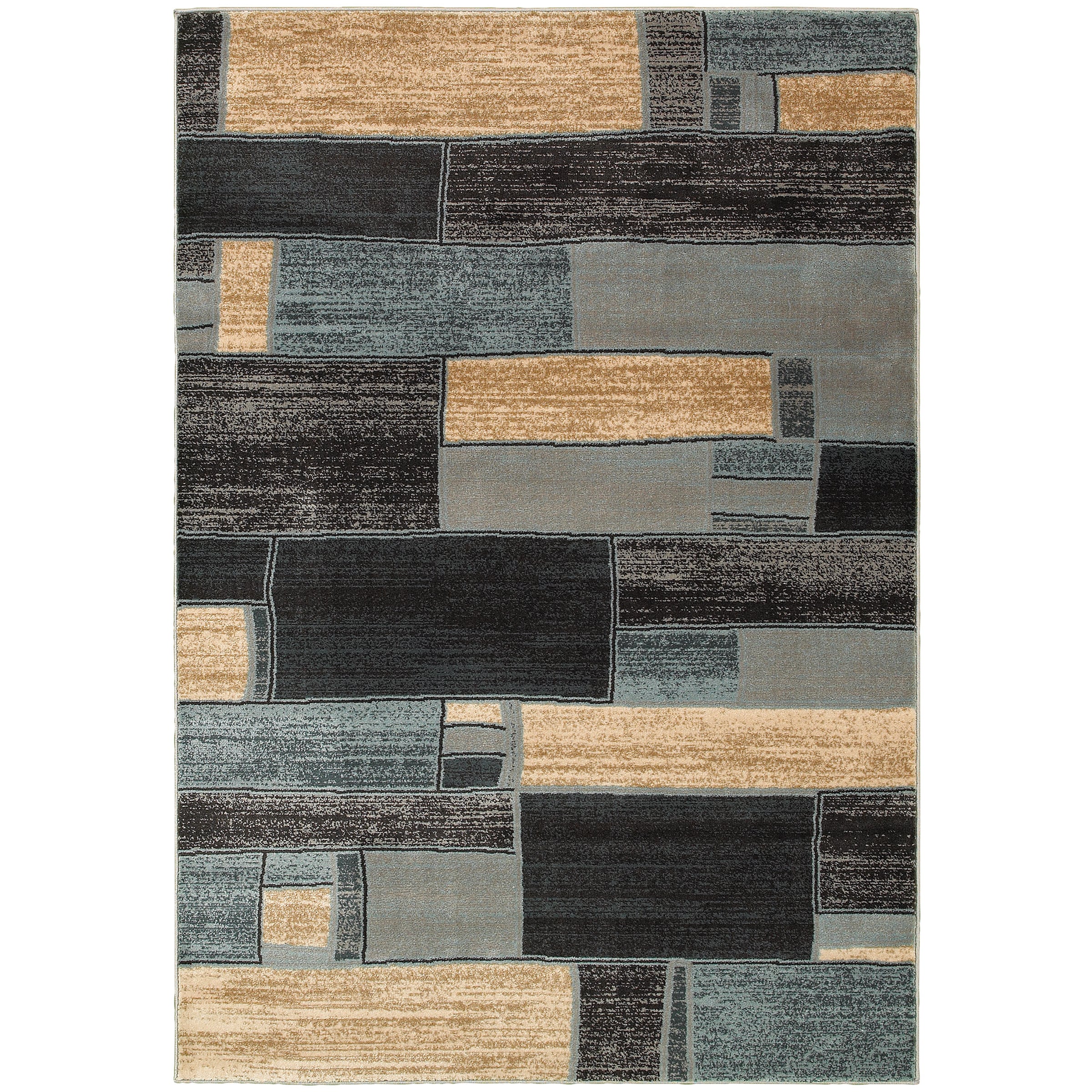 Machine made Geometric Contemporary Blue/ Ivory Area Rug (79 X 99)