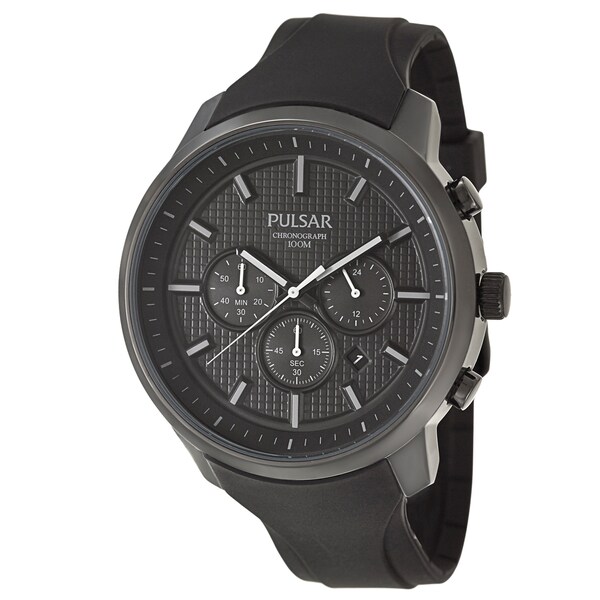 Pulsar Men's 'On The Go' Black Ion-plated Stainless Steel Chronograph ...