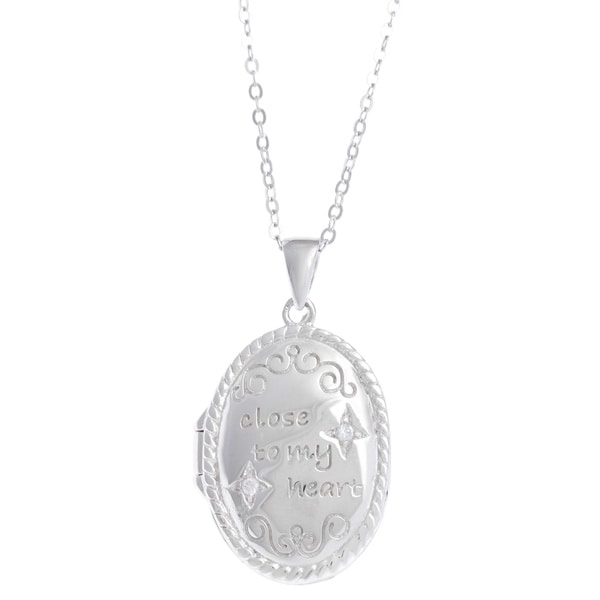 La Preciosa Sterling Silver Cubic Zirconia Inscribed Oval Locket