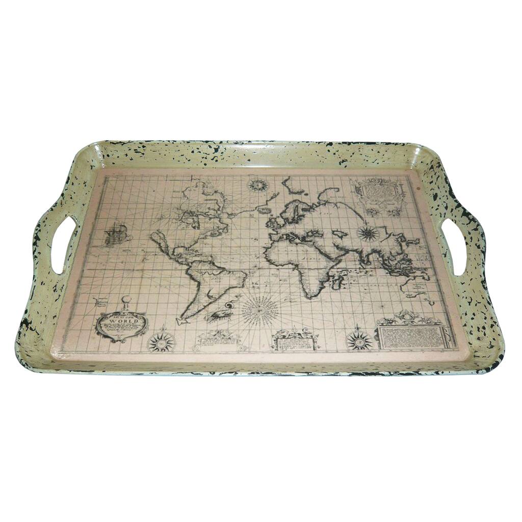 Handmade Set of 2 Vintage World Map Serving Trays (China)