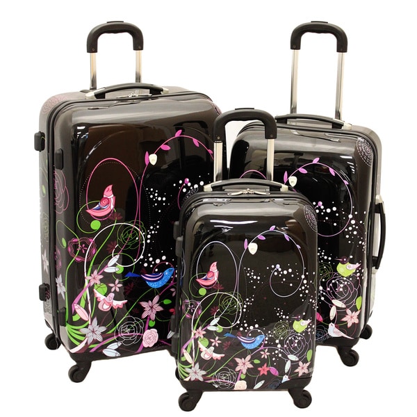 Dejuno Lovely Birds 3 piece Hardside Lightweight Spinner Luggage Set Dejuno Three piece Sets