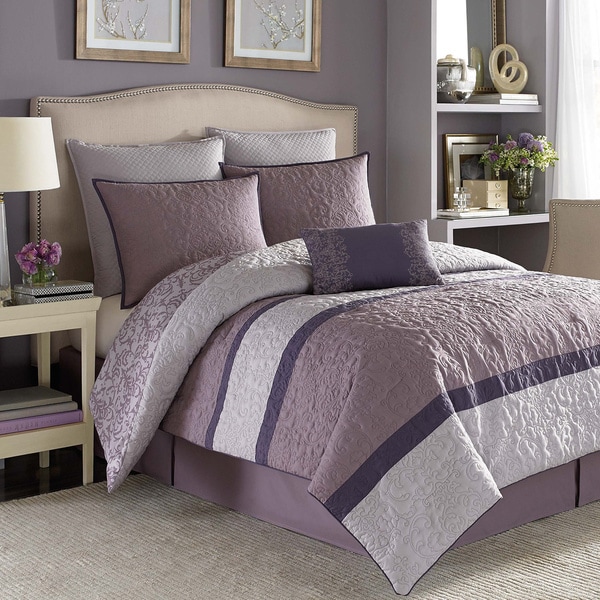 Nicole Miller Damask Purple 7 piece Comforter Set   Shopping