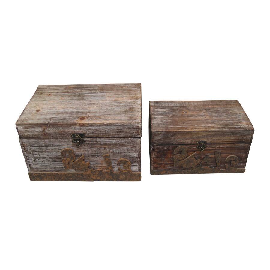 Handmade Set of 2 Rustic Distressed Decorative Wooden Boxes (China)