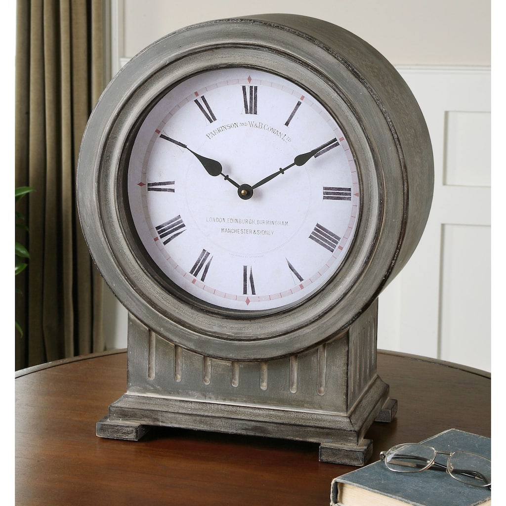 Uttermost Chouteau Dusty Grey Antiqued Mantel Clock