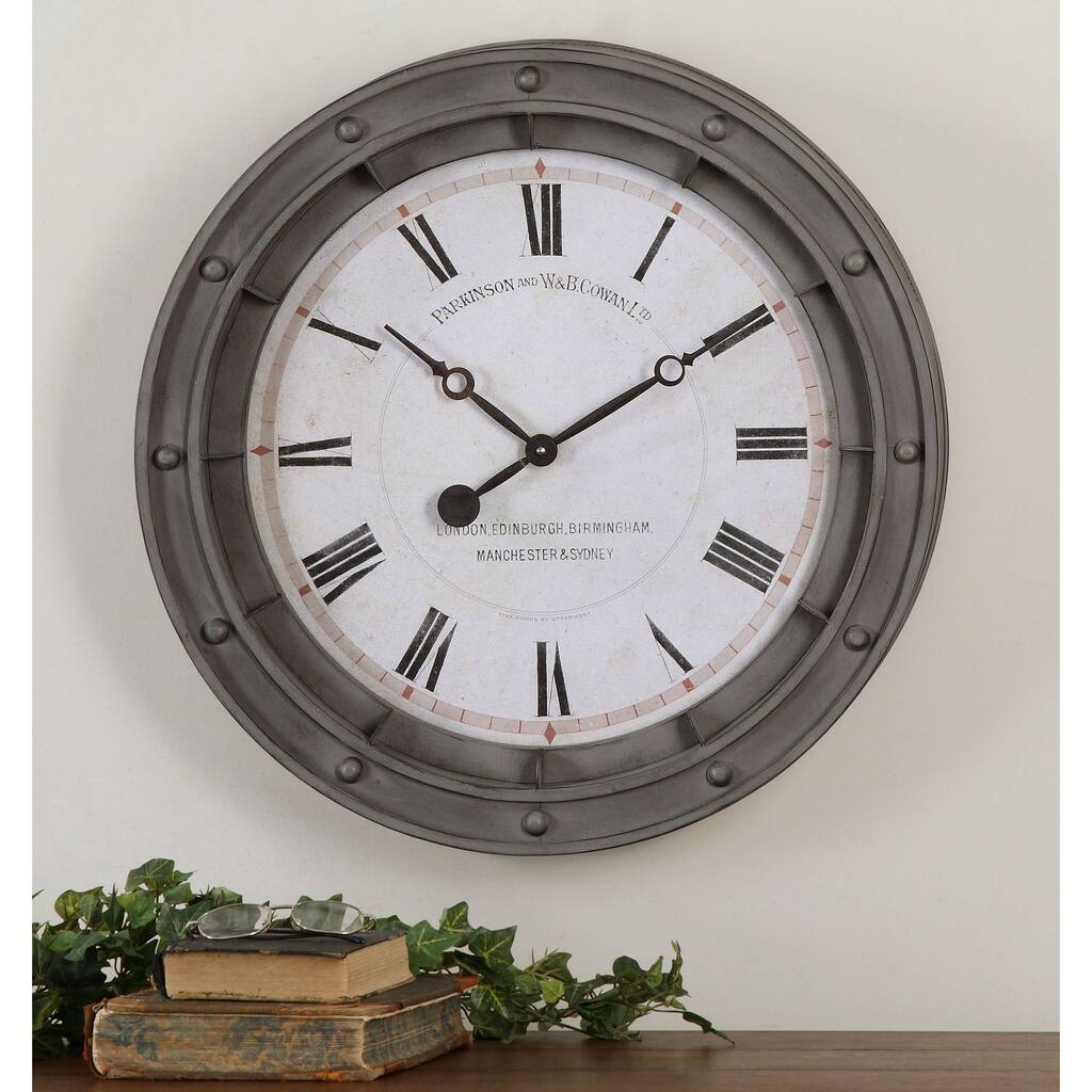 Uttermost Porthole Rust Grey Antiqued Wall Clock