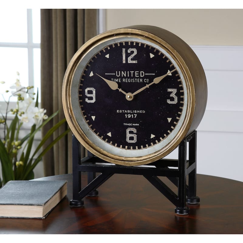 Uttermost Shyam Iron and Glass Vintage-inspired Mantle Clock