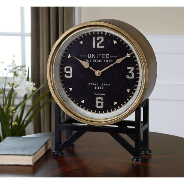 slide 1 of 1, Uttermost Shyam Iron and Glass Vintage-inspired Mantle Clock