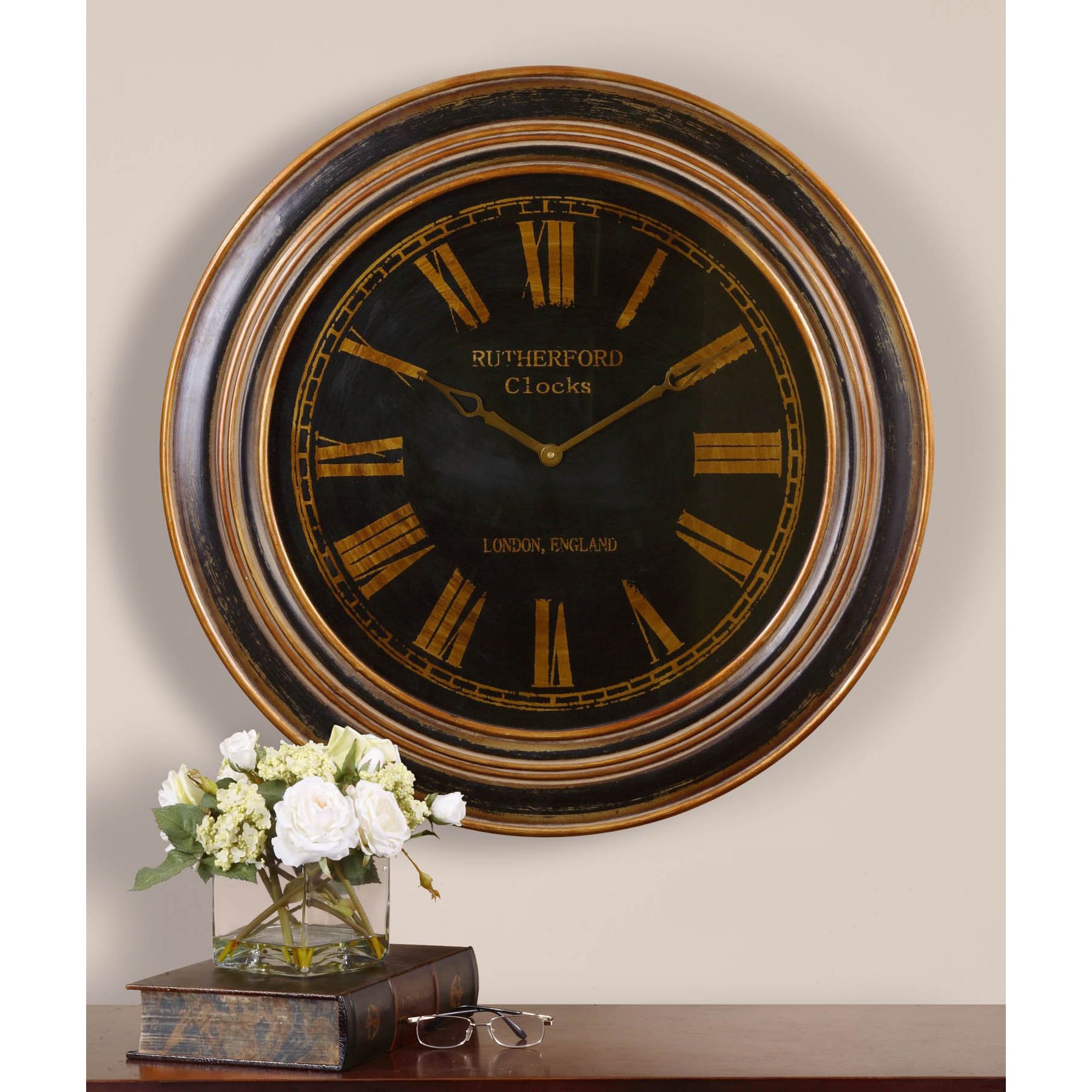 Buckley Distressed Black/ Antiqued Bronzetone Wall Clock