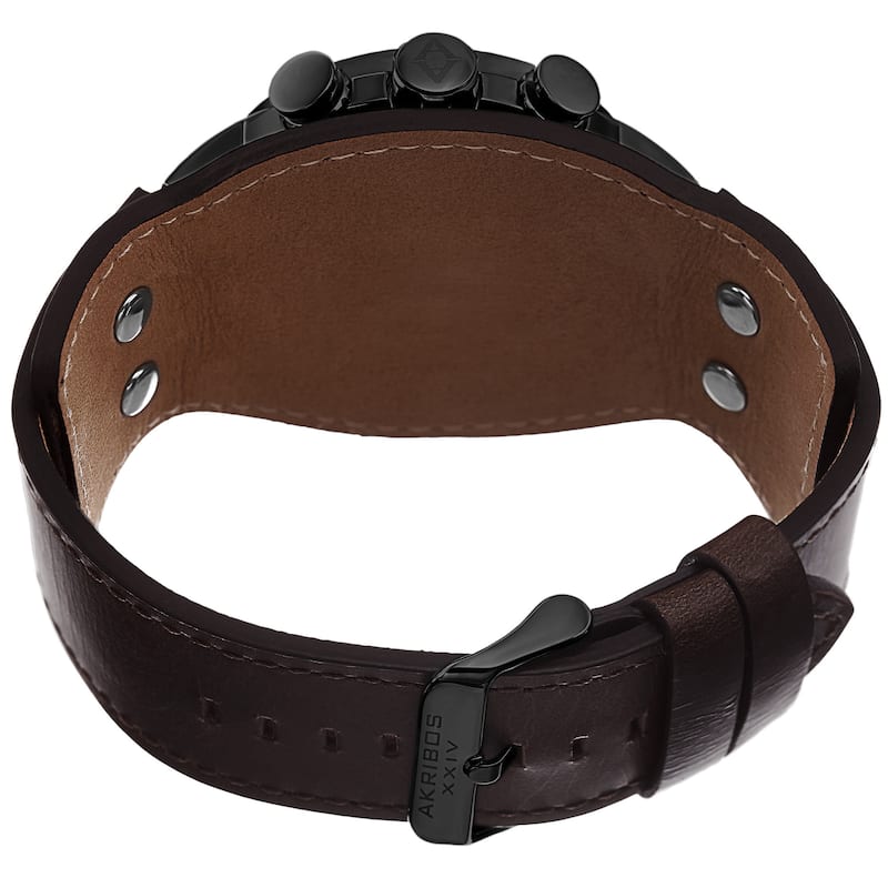 Akribos XXIV Men's Tachymeter Multifunction Leather Black Strap Watch
