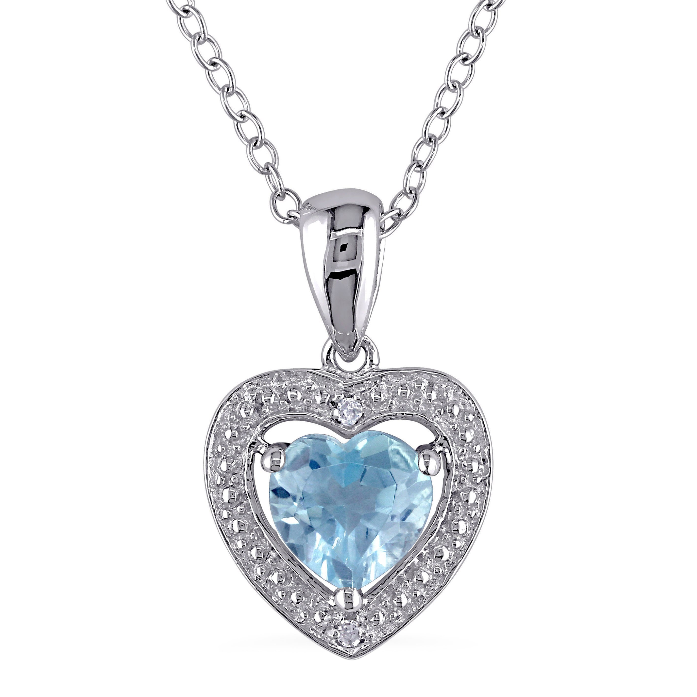 Miadora Sterling Silver 1ct TGW Blue Topaz and Diamond Accent Heart Necklace