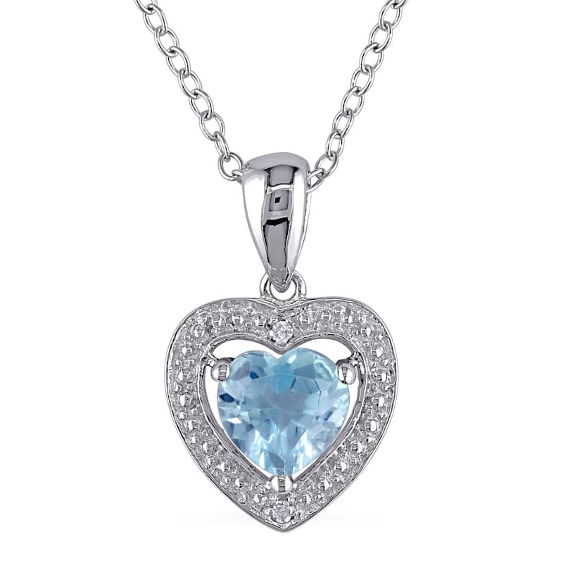 Miadora Sterling Silver 1ct TGW Blue Topaz and Diamond Accent Heart Necklace