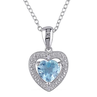 Miadora Sterling Silver 1ct TGW Blue Topaz and Diamond Accent Heart Necklace