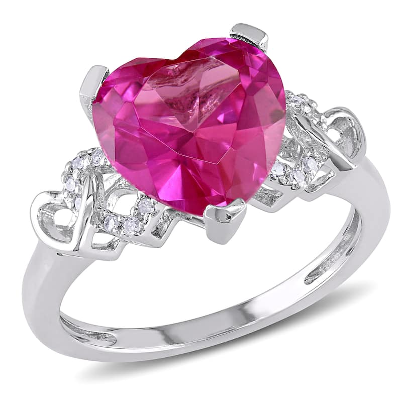 Miadora Sterling Silver Created Pink Sapphire and Diamond Accent Heart Ring
